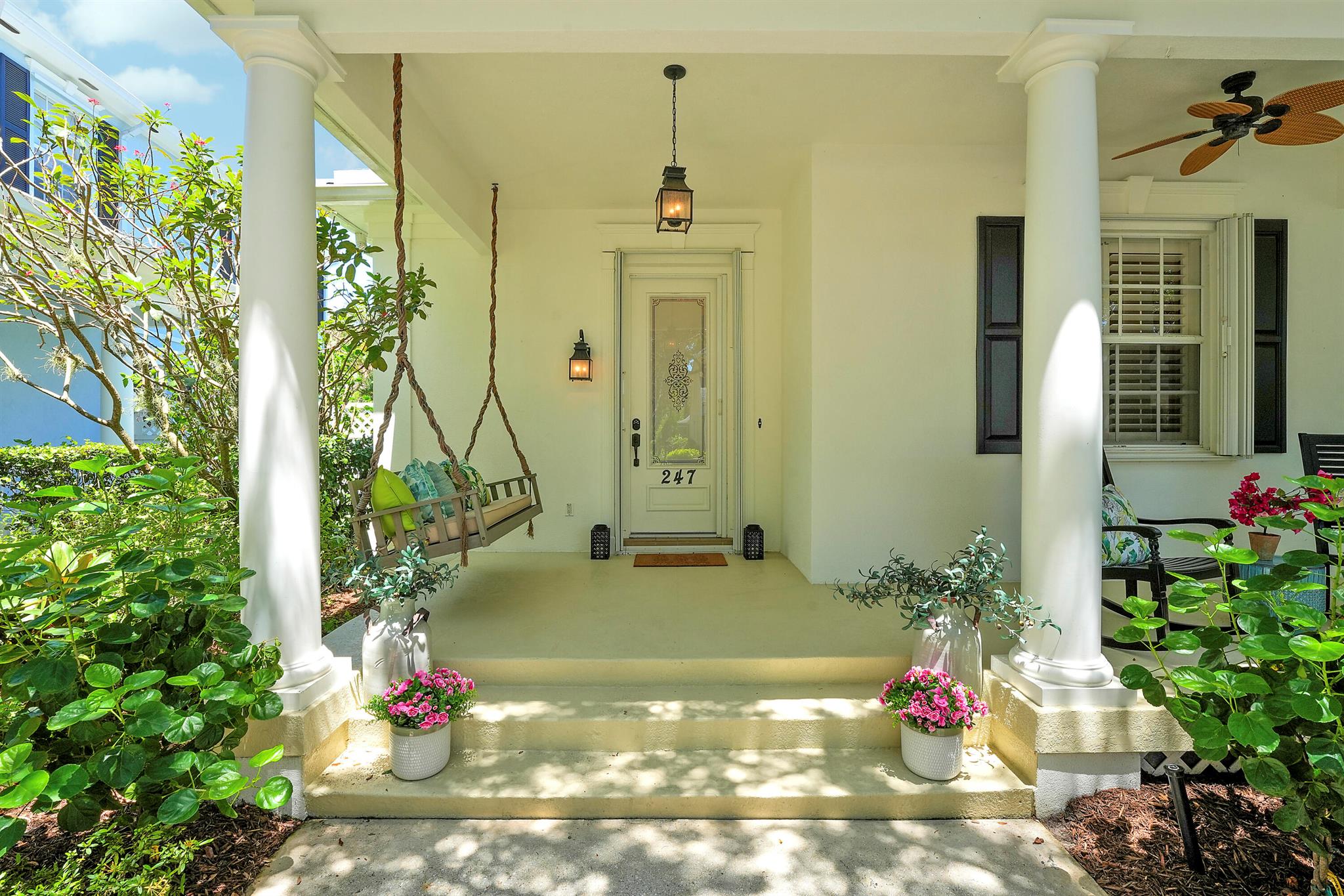 Don't miss your chance to own this enchanting courtyard home in one of the area's most picturesque neighborhoods!Nestled along a stunning oak-lined street, every drive home feels like a breath of fresh air passing parks, playgrounds & the kind of charm that makes you smile. This sought-after 'B-Model' offers a bright, open layout w/ a smart split floorplan featuring 3 bedrooms, 2.1 baths & an adorable laundry room w/ extra storage & attached 2-car garage. The sun-drenched windows & sliding glass doors frame a lush, tropical pool retreat--private & perfect for unwinding. Recent upgrades include a 2020 roof, full accordion shutters, a refinished pool (2024) w/new equipment & new flooring in attic for additional storage & new 14 inch insulation for enhanced energy efficiency.