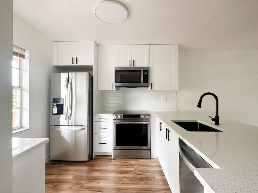 This 2 bedrooms 2 bath condo offers modern living with a stylish touch. The bright and airy kitchen features stunning stone countertops and brand-new appliances, making it a joy to cook and entertain in. The laminate wood floors add warmth and elegance to every room. With a fresh coat of paint, the space feels inviting and move-in ready. The location is a true convenience, with easy access to major shopping destinations, making your everyday errands a breeze. Plus, it's zoned for Boca's top-rated schools, making it an ideal choice for families. Don't miss out on this opportunity to make this beautiful condo your new home. Any age building, washer dryer in unit.'