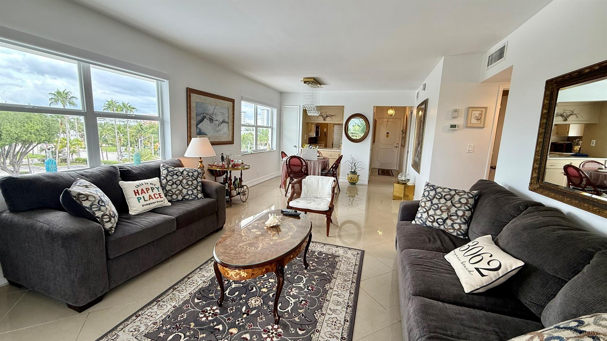 Enjoy Seasonal living at the Beach! This Beautiful furnished corner unit features 2 Bedrooms, 2 Bathrooms, full hurricane impact windows, and a private balcony with an east facing view.
Great amenities including a Pool, Private Beach Access, Clubhouse, Shuffleboard, Golf Putting Green, and Bike Storage. Conveniently located near Pompano Beach Pier, the historic Hillsboro Inlet Lighthouse, Golf Courses, Fishing, and a wide of dining options. Utilities include: Water, Cable TV and Internet. No Pet Allowed.
