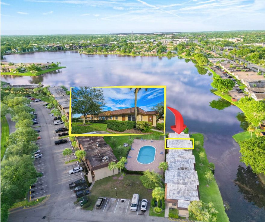Investor-Friendly Lakefront Opportunity With No Rental Restrictions — Rent Immediately After Closing! This updated 2-bedroom, 1-bath unit offers beautiful lake views, a community pool just steps from the unit, tennis courts, assigned and guest parking, and a move-in-ready interior. The spacious kitchen features gorgeous countertops, a newer refrigerator, and a sleek flat-top stove. Fresh paint and tile flooring throughout create a clean, modern feel. Enjoy relaxing waterfront views, a sparkling community pool, tennis courts, and convenient on-site laundry facilities. This is a fantastic opportunity for investors or owner-occupants seeking a well-maintained property in a desirable setting. Pet ok with restrictions. Water is included in the maintenance fees. Must see!