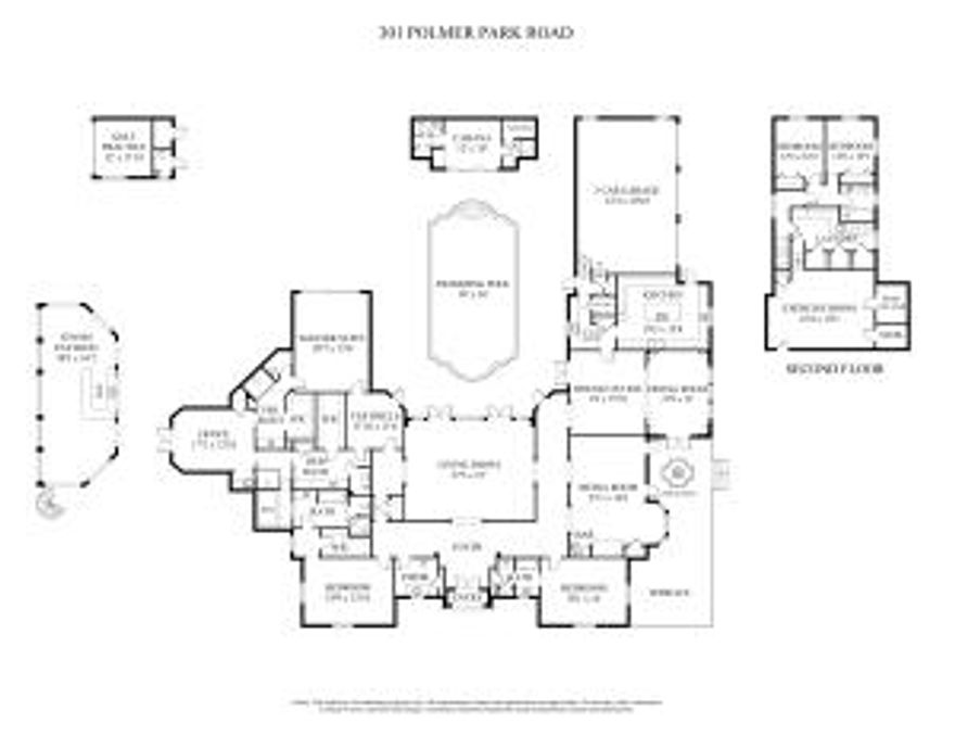 Grande Gottfried Regency on Polmer Park. Oversized +/-37,000 square foot lot, 5BR/6.2BA, media room, exercise room, tennis pavilion, large pool, and cabana with sauna. Beautiful dining room, high ceilings, lush gardens, terrace with fountain, and 3 car garage.