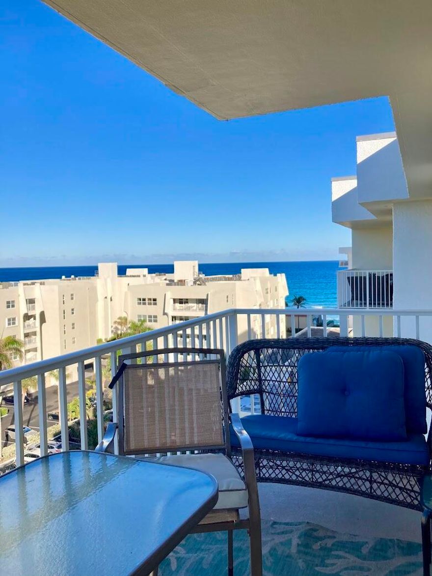 Spectacular views of the Intracoastal Waterway and the ocean from this corner unit! One bedroom with den that can be used as a bedroom with a full-sized Murphy bed and full accordian partitian closure.  Two full bathrooms, and nice updates with tile throughout, carpet in bedroom, stainless appliances, and wine cooler.  Community offers pool just steps from the ocean, barbeque and picnic area, fitness center, sauna, game room, community room, and car wash. All ages. Includes electric, water, basic cable, internet, and tourist and sales tax. Excellent landlord! Must see!!