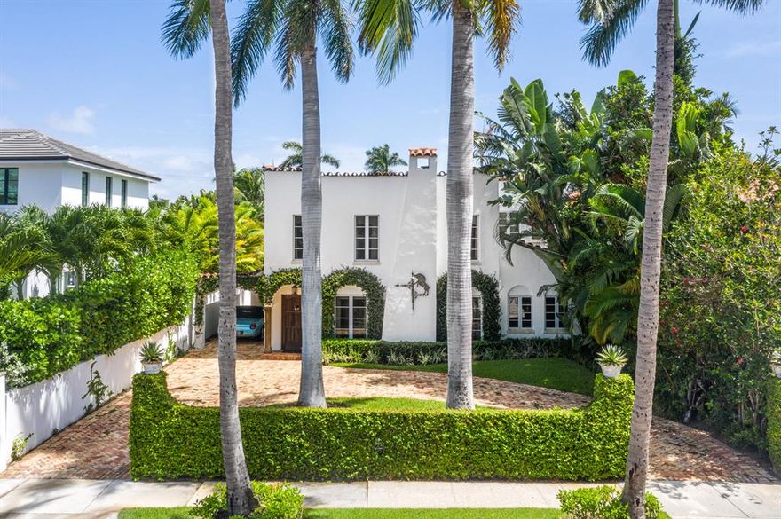 ''Casa Hermosa'' is a beautiful, one of a kind Mission Revival home from the 1920's which has been charmingly restored,  with guest cottage and spa/dunk pool.   All in the most desirable location in the center of town, walking distance to the Four Arts, Recreation Center, the Breakers Hotel and many shops and restaurants. Meticulously maintained and underground assessment fully paid.  Main home (1994 sf under air)  has two beds and baths plus third room which has been used as child's bedroom or office.  Spacious master suite with sitting area, two walk-in closets and marble bathroom with  large tub and steam shower. Guest cottage (580 sf under air) has full bath and two spacious rooms which can be used as bedrooms or bedroom plus sitting room.   Please see Features List and exclusions