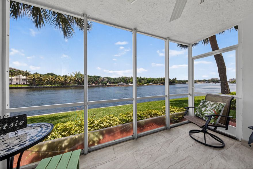 Rare first-floor 1BR waterfront unit in Palm Aire at Coral Key in Lighthouse Point offering unobstructed Intracoastal views with no neighboring condo buildings. Enjoy watching boats pass by and stunning sunrises from your private screened patio with access to the waterfront. This updated residence features impact windows and doors, an open and updated kitchen, travertine flooring throughout, in-unit washer and dryer, and updated bathrooms. Ideally located just steps from the pool, large green space, and shuffleboard court. Community offers dockage (when available), clubhouse, and ample parking. Close to dining, shopping, and all that Lighthouse Point has to offer.  Welcome to one of the most desirable waterfront locations in Palm Aire at Coral Key in Lighthouse Point. This first-floor 1-bedroom residence offers a truly special setting directly on the Intracoastal Waterway, where unobstructed views create a peaceful and ever-changing backdrop of passing boats and open water—without the distraction of nearby condo buildings. Start your mornings on your private screened patio, perfectly positioned to take in breathtaking sunrises and gentle water views. The seamless indoor-outdoor flow makes this home ideal for relaxing, entertaining, or simply enjoying the South Florida lifestyle. Inside, the unit has been tastefully updated to combine comfort and style. The open kitchen enhances the layout and allows for easy interaction with the living space. Travertine floors run throughout, providing a cohesive and elegant look, while impact windows and doors offer both storm protection and energy efficiency. The updated bathroom adds a modern touch, and the convenience of an in-unit washer and dryer is a standout feature rarely found in similar units. The location within the community is exceptional—just steps to the pool, expansive grassy areas, and shuffleboard courts, creating a resort-style environment right outside your door. Palm Aire at Coral Key is known for its well-maintained grounds, welcoming atmosphere, and amenities including a clubhouse, plentiful parking, and dockage opportunities for boating enthusiasts (subject to availability). Ideally situated near local dining, shopping, marinas, and major roadways, this property offers both tranquility and accessibility. Whether you're looking for a full-time residence or seasonal retreat, this waterfront gem delivers the ultimate combination of location, views, and lifestyle.