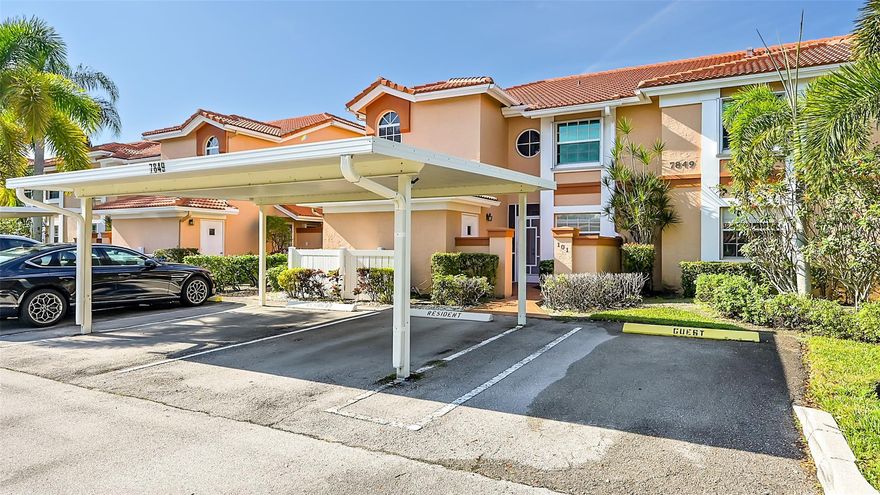 Beautiful 1st floor LAKEFRONT condo in the active community of PALM ISLES! Enjoy your morning coffee with incredible lake views from your huge, screened patio. Sparkling lake views from the living, dining rooms & primary suite! Motorized blinds control the amount of natural light flooding the home. EAT-IN kitchen with side patio for outdoor grilling. The primary suite has an oversized walk-in closet with custom cabinetry, make-up vanity in the bath with glass enclosed shower walk-in shower. Window darkeners for a good night rest to enjoy all the activities that awaits you in Palm Isles! Short walk to the community pool & soon to be ready fully renovated, state of the art clubhouse. Park your car just outside your front door in your covered parking spot with plenty of guest spots available.