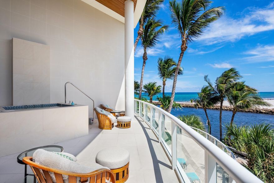 One Thousand Ocean Beach Villa 101 is a bespoke contemporary masterpiece that is undoubtedly one of the finest condominiums in Boca Raton. This recently renovated property, situated at the iconic 1000 Ocean, is truly exquisite with its sophisticated architecture, design and impeccable top-of-the-line finishes, creating a feel of timeless elegance. It is one of the largest residences at 1000 Ocean, spanning over 5,106 SF of living space and total SF of 7,206. With 4 bedrooms, 3 bathrooms, 2 powder rooms, gourmet kitchen, a children's suite, media room, and a generous wrap-around terrace, this condominium boasts well-proportioned living space over two lateral floors. The unique feature of the property is the dramatic master suite, configured as two separate (Please click on ''MORE'') his-and-her master bedrooms, closets and bathrooms. 
Enjoy dramatic views of the Ocean and the Intracoastal, soaring double ceiling heights, all of which offers an abundance of light radiating throughout the property.

This one-of-a-kind Beach Villa is a blend of elegance and designer craftsmanship that offers a unique lifestyle opportunity. To complete the offering, Beach Villa 101 includes a private two-car garage (featuring private storage room inside the garage), two separate private storage units, plunge pool, an outdoor kitchen and a beach cabana, situated at the most desirable and private location at 1000 Ocean. 

Beach Villa 101 represents the quintessential elegant beach residence that will please the most discerning individuals.