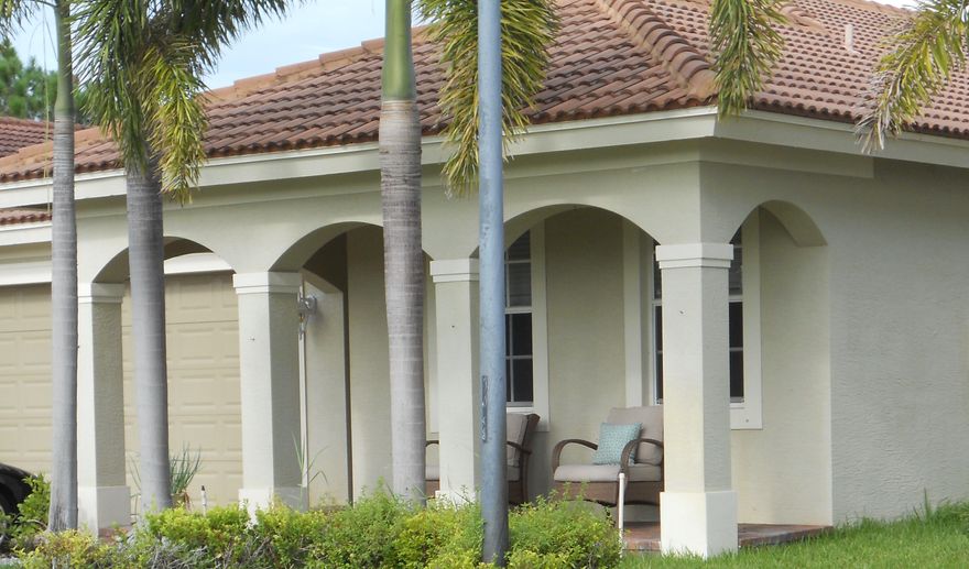 Opportunity to buy a move in ready home at a price well below that of new construction currently being offered in this gated community by the developer. This home is tiled throughout. There is a fenced backyard. The community has a beautiful clubhouse with a pool, well equipped exercise room, tennis courts and playground.