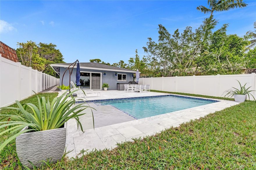 Welcome to your tropical oasis! 4 bed, 2 bath offers a spacious outdoor area with an inviting pool, well-maintained landscaping, and a lush, expansive backyard. The interior boasts a spacious layout with abundant natural light, tile flooring, and modern finishes. The open-concept design creates a cohesive and airy feel. The sparkling pool and tropical oasis-like backyard create a private and serene outdoor retreat. Recent updates, including new pool+deck, sprinkler system, white PVC fence, a new AC UV Light+ air ducts, exterior freshly painted. All impact windows & doors! NO HOA. GREAT INVESTMENT / AIRBNB cash flow opportunity. CURRENTLY LEASED UNTIL 8/2/2026