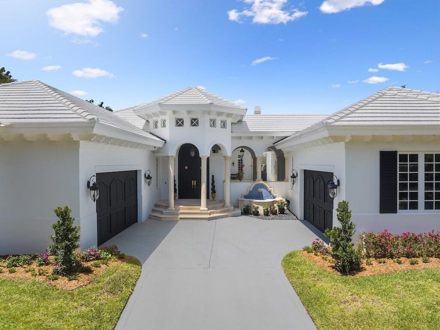 This beachside estate is 1 of just 12 custom homes, offering luxurious single-story living w/ 4 bed, 3.5 baths, & a private guest house across a tranquil courtyard. Featuring 14-foot ceilings, floor-to-ceiling windows, marble and hardwood floors, and a 4-car garage, this open-concept home blends elegance and comfort. Recent upgrades include a new roof (April 2025), resurfaced pool and fountain, updated kitchen, and a fully renovated outdoor kitchen with a gas and wood-fired pizza oven. The home is equipped with new high-efficiency AC systems, smart lighting, Wi-Fi-enabled garage doors, and Ubiquity access points for lightning-fast fiber internet. A 3-minute walk to the beach with access to tennis, pickleball, fitness center, beach club, and a newly renovated gold course- membership req.