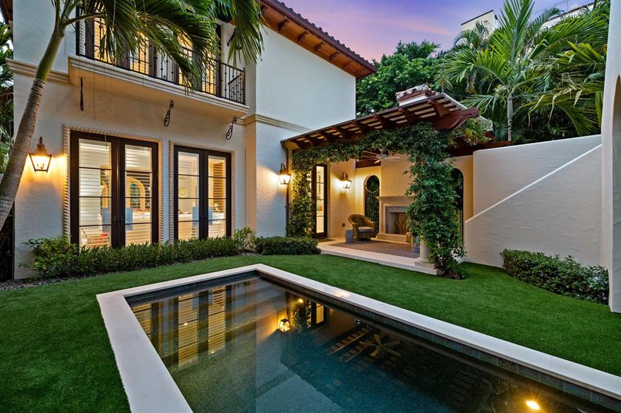 Chic 2016 - Patrick Segraves, SKA Architect + Planner - jewel that has been maintained in pristine condition and treated to an abundance of top tier designer upgrades in the past 18 months. Simply 'Best in Class' beginning with extraordinary 13' foot ceilings in the family/living rooms on the first floor, then upstairs or elevator to 10' ceilings in master suite overlooking the serene pool and guest house. Limestone floors greet the homeowner upon entry and continue on stairs with walnut hardwood flooring in the living room, family room, bedrooms and library. Kolbe windows/doors create light-filled rooms throughout that accentuate a vibrant color palette. The second floor has an ensuite guest room separated from the master suite by a paneled library. All baths have large format... ...stone flooring and walls with tasteful choices from paper to hardware to lighting. New whole-house generator.
 Relax and entertain in the lushly landscaped tropical pool setting with vertical garden wall and after sunset lighting.  Bougainvillea climbs a pergola shading a pleasant seating area and fireplace poolside. A two car garage with ample storage has a private guest suite above, currently a fitness studio.
 Must be seen to be appreciated. 
 Located in the heart of downtown this remarkable home is only a short walk to restaurants, shops and hotels. Chilean Ave is just the second street north of world famous Worth Ave. The Intracoastal Waterway (Lake Worth) and the Palm Beach Marina (see site: https://townofpalmbeach.com/282/Town-Marina) may be seen from the second story. The Palm Beach Lake Trail begins just 400' from your front door and runs up the lake just over 4 miles for the best walk, ride or run on the island. Palm Beach's public and lifeguarded beach is just 3 blocks east.