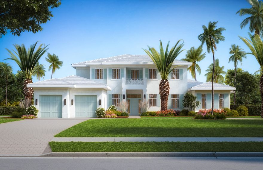 Exceptional lake and golf course views at the premiere golf club community of The Loxahatchee Club in Jupiter can be seen from this custom built home boasting 4,822 sq ft of luxurious living. This 5 bedroom, 5 ½ bath home is being built for delivery 22/23 season. A circular pavered driveway flanked by royal palms and lush landscaping welcomes you home. Enter through the covered double door entry into the foyer and be immediately struck by the views of the lake and golf course from walls of glass in the living room. The living room is open to the kitchen, the heart of this home with an abundance of custom cabinetry, reaches of solid surface custom countertops and a large pantry. The master suite is conveniently located on the first floor and offers two large walk in closets, and a spa like master bath with dual sinks, a floating tub and walk through shower. A second bedroom with ensuite bath is also on the first floor. An office opens to the covered lanai and a large laundry area complete the first floor of this home. Upstairs you will find a loft area which opens to the covered balcony and three bedrooms with ensuite baths and walk in closets. For the ultimate in Florida living two large covered patios overlook the tropical pool area with summer kitchen, retractable screens and firepit and views to the lake and golf course beyond. A 2 car garage with Eden Coast Composite doors plus golf cart garage complete this perfectly designed home.