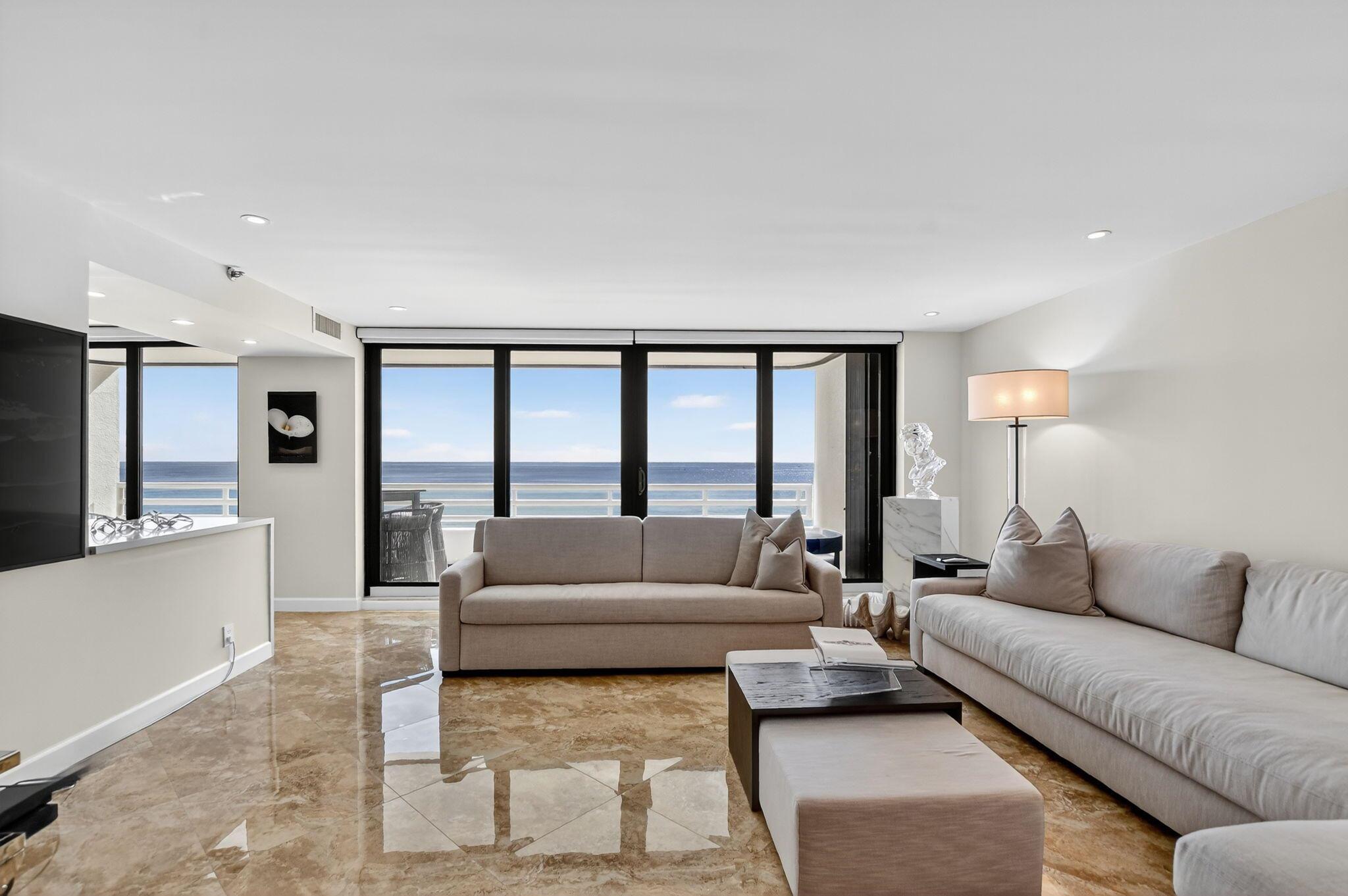 S-704 is the oceanfront rental you've been waiting for. From the moment you enter through the custom wood doors you're struck by expansive ocean vistas. The stunningly renovated kitchen features 2-tone cabinetry, marble details, custom tilework, stainless steel appliances & wine cooler. The primary suite includes a beautifully renovated bathroom w/ lighted quartz counters, glass shower w/ bench & dressing area. The suite is complete w/ an oversized custom built walk-in closet & sweeping city of Boca Raton views. The guest suite features an ensuite bathroom and city vistas. An oversized laundry room, designer powder room, marble & hardwood floors, remote controlled blinds, custom lighting & impact glass throughout make this a seaside lease opportunity not to be missed!