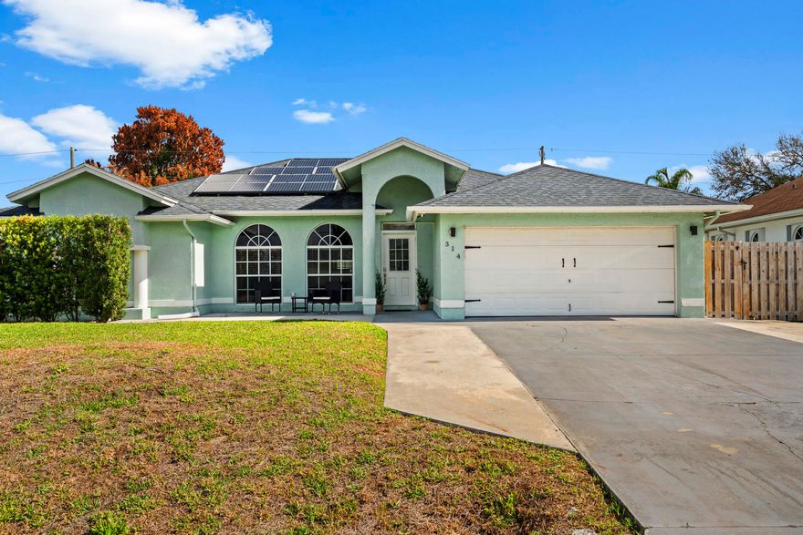 Beautiful 4-bedroom, 2-bath split-bedroom home in desirable Southbend Estates, just a 5-minute drive to C-24 Canal Park with four boat ramps and direct river and ocean access--perfect for boating enthusiasts. The widened driveway and gated side access provide space to store your boat. Updates include a 2017 roof, 34 solar panels, and a 2023 A/C. Inside features vinyl flooring throughout with no carpet and two bright living areas filled with natural light. Enjoy the screened porch overlooking an above-ground pool with custom deck, plus a large shed for extra storage. The kitchen offers a gas range, and a gas line extends to the screened patio for an outdoor cooking setup. Nearby schools include Floresta Elementary, Southport Middle, and Port St. Lucie High. Only 25 minutes to the beach.