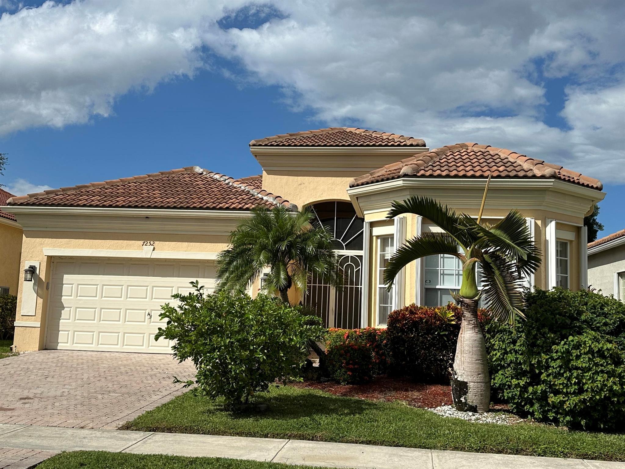 Rare offering of the highly sought-after St Michele model in vibrant, gated Vizcaya!  This waterfront residence is the largest floor plan in the community offering 2 bedrooms + den/office, oversized tile flooring, taller upper kitchen cabinets, granite countertops, a thoughtfully designed open layout, built-ins and a 2 car garage. The den  is perfect for a home office or guest room. The generous, covered patio creates a relaxing setting with a water view. Nestled deep within the community for added privacy, this house provides a peaceful, quiet setting in an active adult community.Vizcaya offers resort-style amenities including fully staffed clubhouse, heated pool, lighted tennis courts, pickleball, large fitness center, social rooms and craft