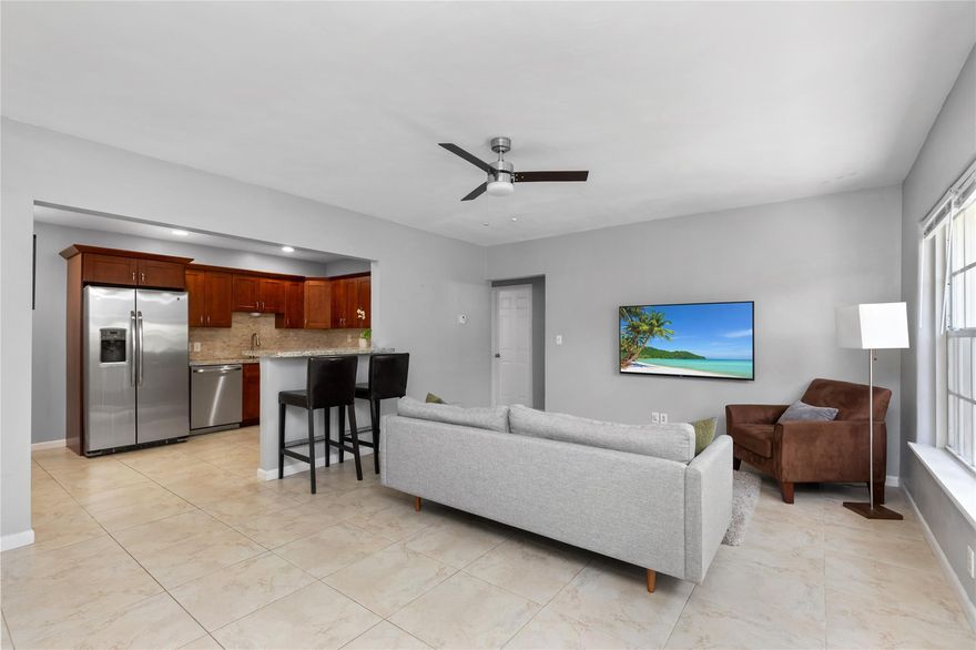 Beautiful 2BR/1BA, approx. 1,100 sq ft in East Fort Lauderdale with flexible lease options: $2,400/mo unfurnished or $2,650/mo fully furnished. Bright unit with spacious living room, large eat-in kitchen with full-size appliances, in-unit washer/dryer, and updated bath. Enjoy a private entrance and front terrace with patio chair under a mature sea grape tree. Quiet, well-kept residential neighborhood with great natural light and comfortable layout, ideal for remote work, couples, small families or roommates. On-site parking. Fantastic location about 2 miles to Fort Lauderdale Beach, close to Galleria Mall, Brightline, grocery stores, restaurants, coffee shops, brewery, Las Olas, downtown, and major roads. Pets allowed with fee; Home is currently occupied. Available starting Feb 1.