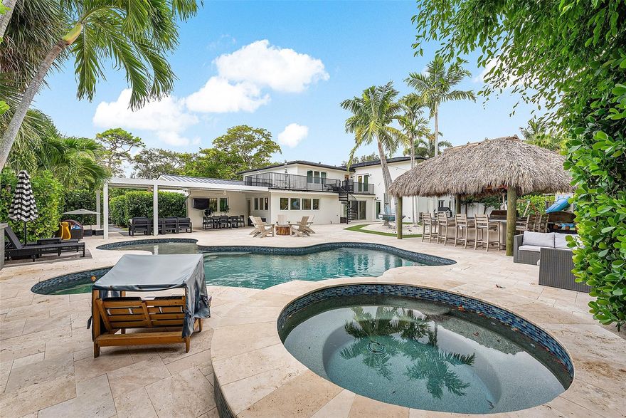 This stunning residence blends timeless farmhouse charm w/sleek modern design in the heart of Fort Lauderdale’s prestigious Coral Ridge community. Thoughtfully crafted w/clean architectural lines, natural textures, & warm finishes, the home exudes both sophistication & comfort. Expansive open living spaces flow seamlessly w/soaring ceilings, wide-plank hardwood floors, & walls of glass filling the home w/natural light. The chef’s kitchen is a true centerpiece—featuring custom cabinetry, spacious island w/seating, & professional-grade appliances. The primary suite is a serene retreat w/a freestanding soaking tub & generous walk-in closets. Outdoor living is elevated w/resort-style pool & covered lounge areas. Ideal location just minutes from beaches, shopping, dining, & Bayview Elementary!