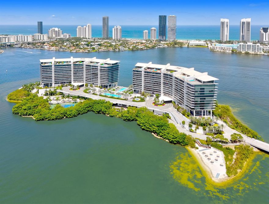 Waterfront Sanctuary: Experience extraordinary living in this 2-bed, 2.5-bath + office residence, boasting over $800K in bespoke UPGRADES by Maris Raffa. IMPROVEMENTS include woodwork carpentry, drop-down ceilings, home automation, sound system, special split A/C, custom closets, Artefacto furniture, and designed lighting. Enjoy unobstructed water views of the Atlantic Ocean, Intracoastal, and city skyline. The gourmet kitchen features Miele appliances and custom cabinetry. An oversized terrace offers a fully equipped summer kitchen. Indulge in 5-star amenities: white-glove services, spas, fitness center, wine cellar/tasting room, lounges, two resort-style pools, lighted tennis court, private marina, and pristine private beach. Residents also enjoy a gourmet restaurant. It’s a masterpiece.