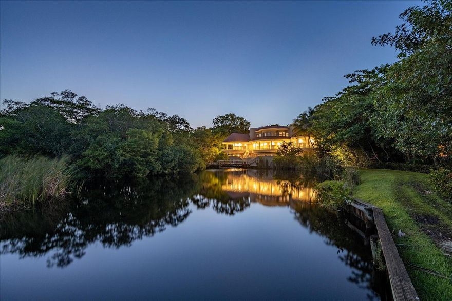 2.5 acre waterfront estate in High Point, Sewalls Point, FL. Nestled on a barrier island between St Lucie & Indian River Lagoon, this 3story CBS home offers soaring ceilings, natural light, w/beautiful views. 4 bdrm, 5.5 baths, den, spa room w/sauna, elevator that goes to rooftop terrace. Private 3rd floor master suite w/sitting area, wet bar, his/her cedar closets, spa bath w/steam shower jacuzzi & bidet. Tropical oasis pool w/slide, hot tub, outdoor bar, pond, dock w/boat lift 35 ft boat & room for jet skis. Designed for luxury living & grand entertaining. This one-of-a-kind estate is perfect for a buyer with a vision to create their own luxury private sanctuary.