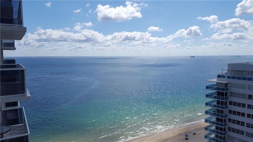 Southeast ocean, city & pool views! Two bedroom/2 bathroom furnished remodeled condo in prestigious Playa Del Sol. Impact windows. Tile floors throughout. Split two- bedroom (not a convertible bedroom) floor plan. Washer/Dryer inside unit. Large balcony with glass railings. Condo offers great amenities including a heated pool, two exercise rooms and attached garage parking. Lobby is being remodeled. Brand-new community room! Enjoy the Atlantic Ocean and the beach daily! ANNUAL LEASE ONLY.