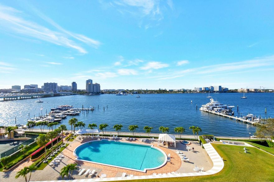 Discover a blend of luxury & space in this corner condo at the prestigious PB Biltmore. This spacious home features expansive windows that flood the living space with natural southern light, offering direct Intracoastal and courtyard views. Whether relaxing in the open-concept living area & kitchen or unwinding in the spacious primary bedroom, you'll enjoy the serene beauty of the waterfront & the tranquil ambiance of this remarkable residence.Experience 1st class service alongside the ultimate in-town convenience, with walking access to premier shopping, fine dining & the beach. An unparalleled array of amenities, including the hidden gem, a private oceanfront club with dining and beach access. As an added opportunity, the 2-bedroom unit next door is also available for sale.