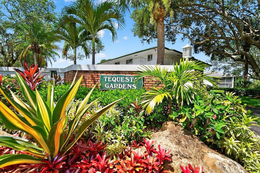 Tequesta Gardens offers a very active lifestyle with activities and events. It's  location provides walking distance to coffee shops and restaurants. Adjacent to a new community park and recreation center.  Great way to meet people.  Large pool, putting green and shuffle board.  This home is a coastal beauty.  The views are peaceful, offering a stunning view of the pool and serene gardens.  The home is very quiet thanks to its hurricane rated doors and windows.  All tile flooring, completely renovated with brand new AC, water heater and appliances makes this a very comfortable rental! Can be furnished or unfurnished. Brand new furniture and beds are offered.