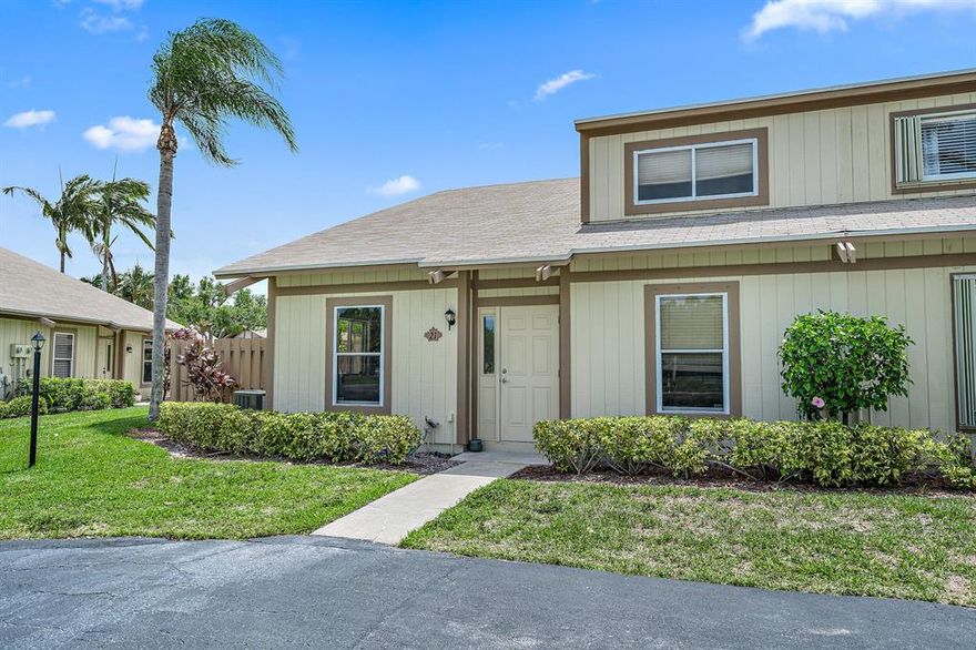 Located in the beautiful Maplecrest community of Jupiter is the charming three-bedroom townhome you have been searching for! This lovely townhome boasts open living spaces with gorgeous new floors. Completely renovated. New baths, kitchen and appliances. NEW ROOF 2021 and NEW A/C 2020. New carpet in bedrooms and freshly painted inside and out. Private fenced patio. Master on the first floor. 2 beds 1 bath up.  Enjoy the community pool, tennis court, playground or clubhouse. Close to Jupiter Medical Center, Publix, restaurants, Abacoa/Alton shoppes & events, great schools and best beaches in the county.