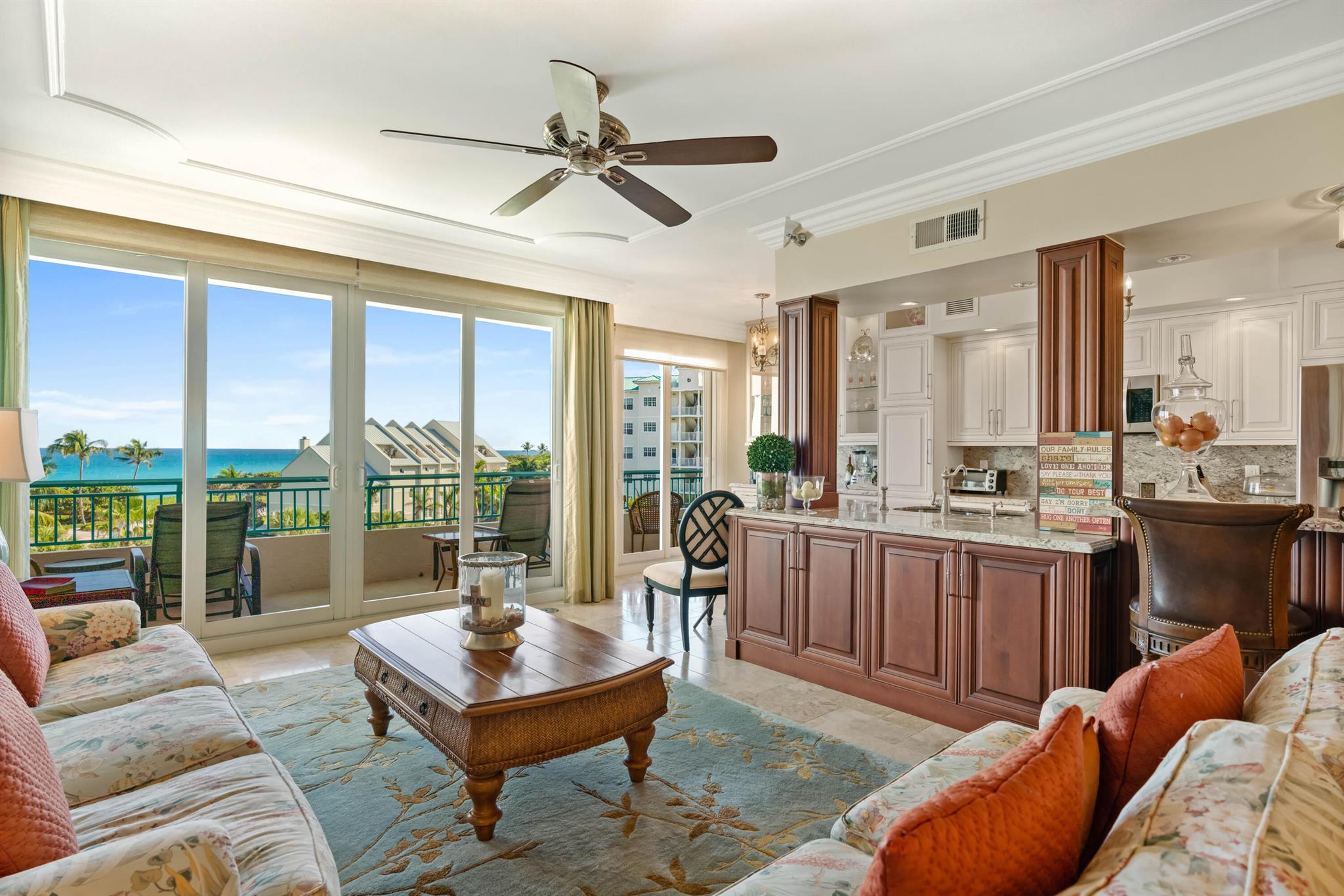 Rare direct ocean 3 BR, 2 Bath, breathtaking Southeast exposure views of the turquoise Atlantic Ocean. Completely turn-key condo offered at $12,000/ month for season beginning Jan 24,2027. Immaculate oceanfront condo. Wake up everyday to the gorgeous Atlantic Ocean. This unique 3 BR 2 Bath, direct oceanfront condo is just under 1700 square feet living surround with open views of the ocean in each room. Complete impact glass and beautiful renovations done throughout. Pristine condition and loaded with upgrades, this condo has it all. Close distance to Harborside featuring pristine dining and entertainment. Within 20 minutes to Palm Beach International Airport and very close to Palm Beach Island. Condo also includes large air conditioned storage and 2 deeded spaces underground.