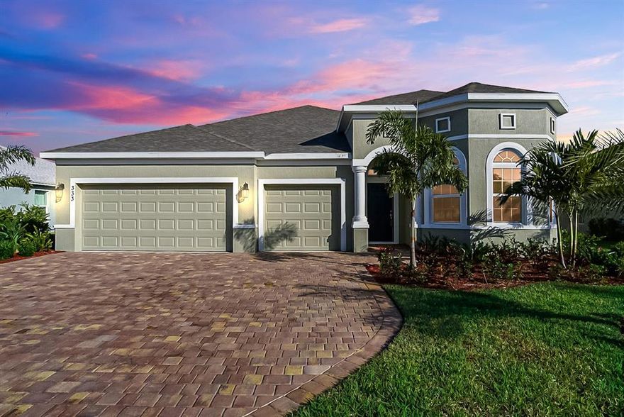 Ready Now! NEW CONSTRUCTION HOME with 2 yr Builder Warranty and 10 year Warranty on structure & foundation.This 4/3/3 + flex space Layout is one of the Builder's most desired plans with several popular structural features including a Large Granite Top Island overlooking the Great Room, Volume Ceilings, Double Sinks in the Secondary Bath, Covered Lanai, Impact Windows, and Paver Driveway. This Home's Trending Color Scheme of Whites and Grays, will easily compliment any décor. The sizeable Owner's Suite has a Private Bathroom with Tiled Shower, Dual Sink Vanity, Linen Closet and water closet for added privacy. Generous landscaping package and paver driveway boost your curb appeal.