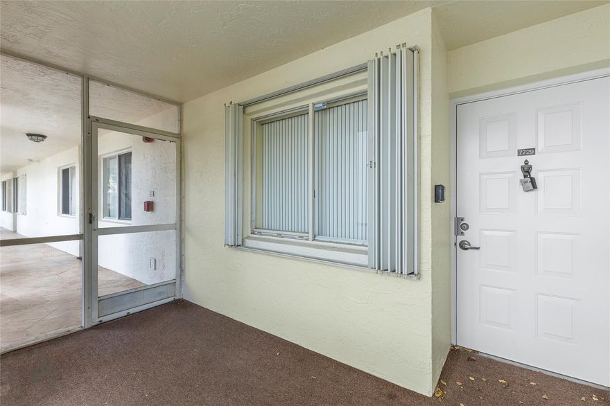 LOVE TRENT DRIVE IN KING'S POINT?  This is the unit you have been looking for!  First floor end unit with screened front patio and back patio as well!  You will love the feel and the privacy of the quiet patio!  PRICED EXCEPTIONALLY WELL for your personal touches, love and decorating!  Super vibrant 55+ community with all the King's Point amenities including:Performing Arts Theater, Pools, Fitness Center, Exercise classes, Pickleball courts, game rooms, Billards, Vollyball, Clubhouse. Spacious kitchen.  Washer and dryer in the unit.  Spacious two bedroom two bath floor plan. Accordion Shutters throughout.  Close by parking space.