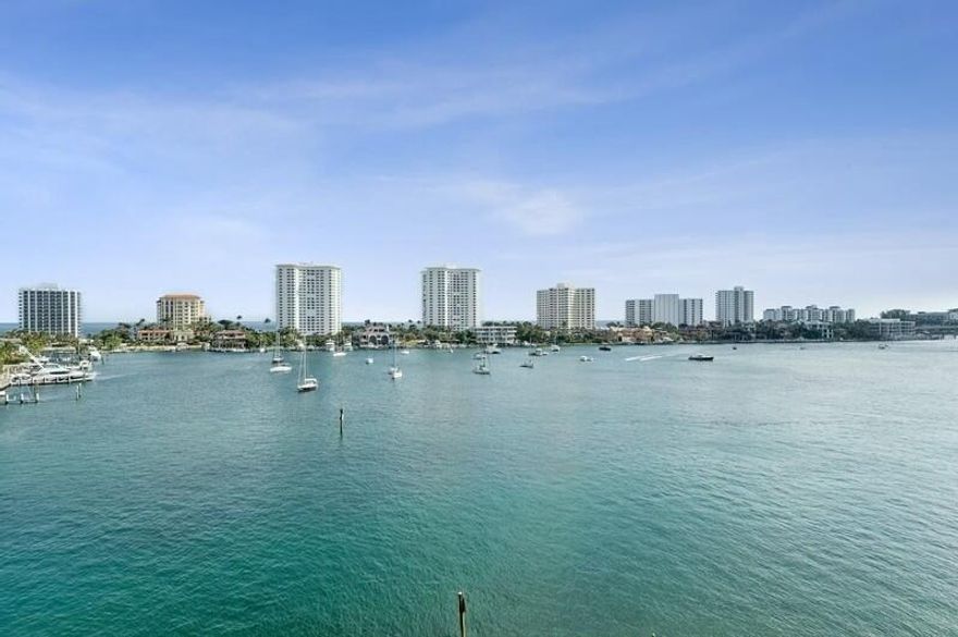 Stunning wraparound vistas of Lake Boca Raton and ocean from every room! Coveted corner condo, private and impressive! Huge covered 534 sq. ft. balcony with storm shutters and impact bay windows in the kitchen breakfast room and convertible den/office. Open, flexible floor plan with 9 ft. ceilings, and 2 primary baths. Available annually or seasonally. Fabulous common area amenities including 2 tennis courts, 2 outdoor summer kitchens, 2 gyms, steam & sauna, sun deck, 2 outdoor whirlpool spas, pool bar, marina, and card room. Full services offer concierge, valet parking, doorman, pool attendant, on site-management and 24 hour security. Located adjacent to The Boca Raton, and in the heart of downtown! Promenade along the Intracoastal Waterway, and pet friendly. Great lifestyle!