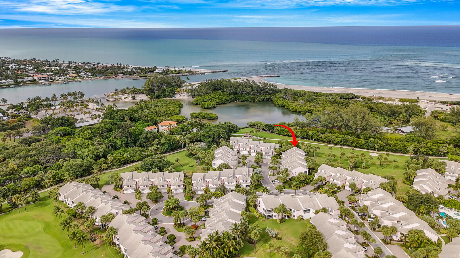 Welcome to The Estuary at Jupiter Dunes. This 2-bedroom, 2.5-bath CBS townhome with a 1-car garage is perfectly situated on the 13th hole of the Jupiter Dunes Golf Course, overlooking the scenic DuBois Park lagoon. From this prime location, you can walk to DuBois Park and the beaches at Jupiter Inlet Beach Park, as well as enjoy easy access to some of Jupiter's top waterfront destinations including Lighthouse Cove, U-Tiki Beach, 1000 North, Jetty's, Lucky Shuck, Square Grouper Tiki Bar, Guanabanas, The Beacon, Topside, and Charlie & Joe's at Love Street. Offering unmatched convenience to both the beach and the area's best dining, this property embodies the very best of the Jupiter lifestyle.