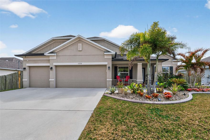 This fabulous 4 BR + Den, 3 full BA single family home shows like a model! Located in a quiet neighborhood, it features a spacious great room, 9'4"volume ceilings, gourmet kit. w/quartz counters, 42" cabinets, SS appliances w/new frig('24), new dishwasher('25), new disposal('25), & new water filtration system('23). Other recent upgrades: Air filtration system('23), new Maytag W/D('24), new HWH ('26), 6 ceiling fans. Enjoy your private master suite w/luxury master bath, & huge W/I closet w/custom built-in organizers. This home has a 3-car attached garage w/2 auto openers, a spectacular in-ground pool with fountain & extensive deck pavers, & a fully fenced rear yard. Attractive exterior design w/front & rear covered patios & new extensive landscaping!! Incredible value!!Exclude wall TV's.