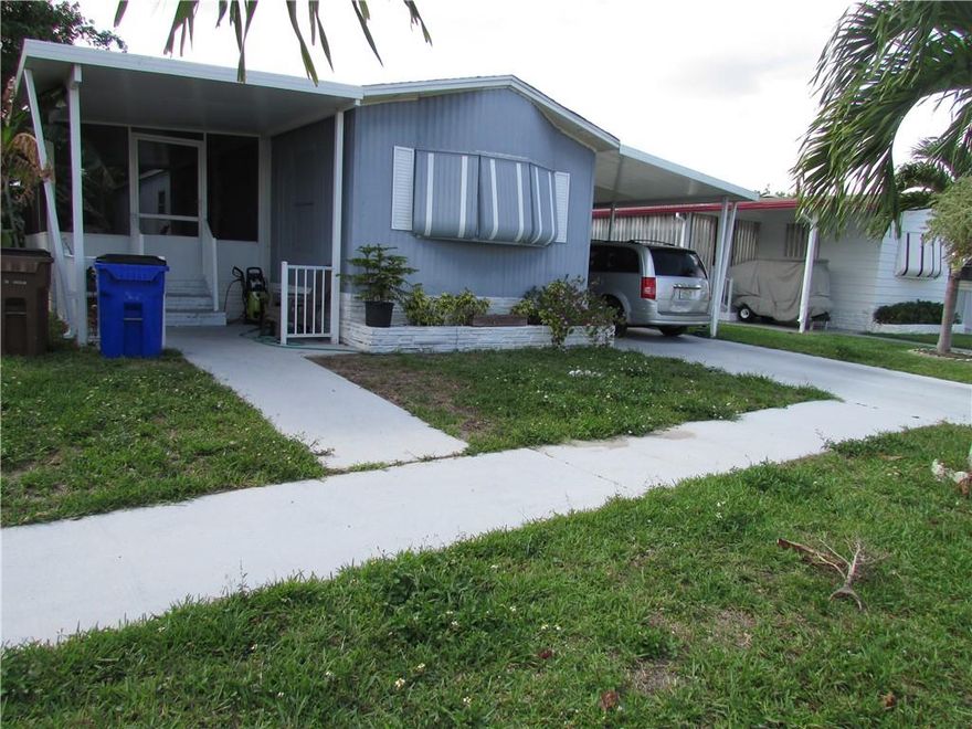 SINGLE WIDE 14x60 MOBILE HOME, OWN YOUR LAND,MAINTENANCE  ONLY $355 PER QUARTER! LOCATED IN AN ADULT (55+) , GATED COMMUNITY JUST 15 MINUTES TO DEERFIELD BEACH AND CONVENIENT TO ALL MAJOR ROADS, SHOPS, AND TOWN CENTER MALL.  THIS HOME IS A HANDYMAN WITH POLYBUTYLENE PLUMBING, IT IS READY FOR YOUR RENOVATION!! ALSO INCLUDED ARE A RAISED SCREENED PATIO, SHED,  AND A 12X12 ADDITIONAL STORAGE. THE COMMUNITY OFFERS A CLUBHOUSE, HEATED POOL, TENNIS AND SOCIAL ACTIVITIES.  SMALL DOG OK. SOLD AS-IS.
