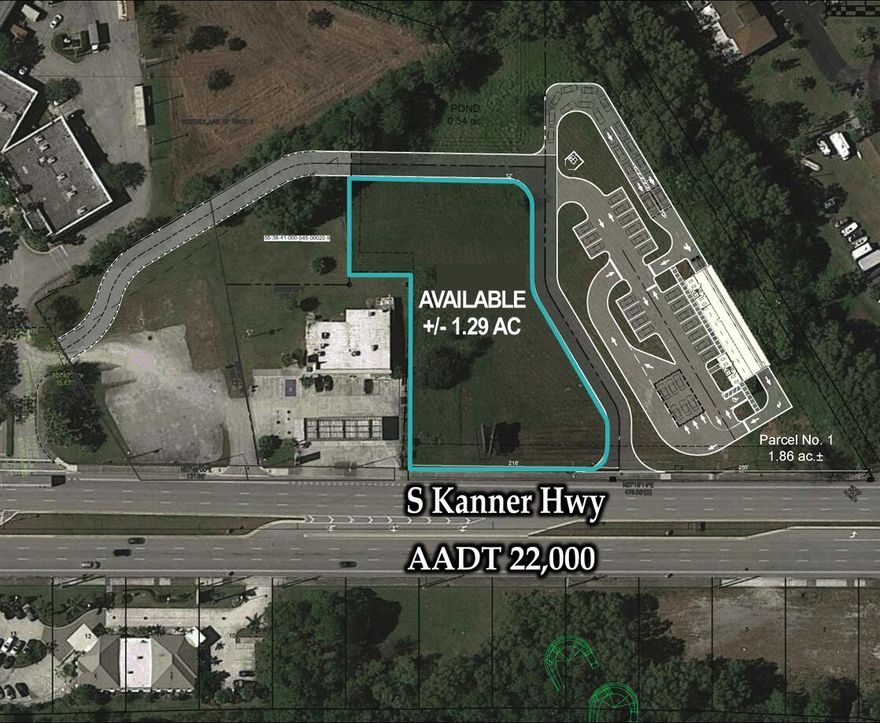 +/- 1.29 acre retail parcel. Will share access from S. Kanner Highway with the newly 
proposed car wash. Exceptional exposure with a Publix anchored center just to the west and AADT counts over 22,000. This parcel is situated in a rapidly expanding area along the S. Kanner corridor. Property is also for lease