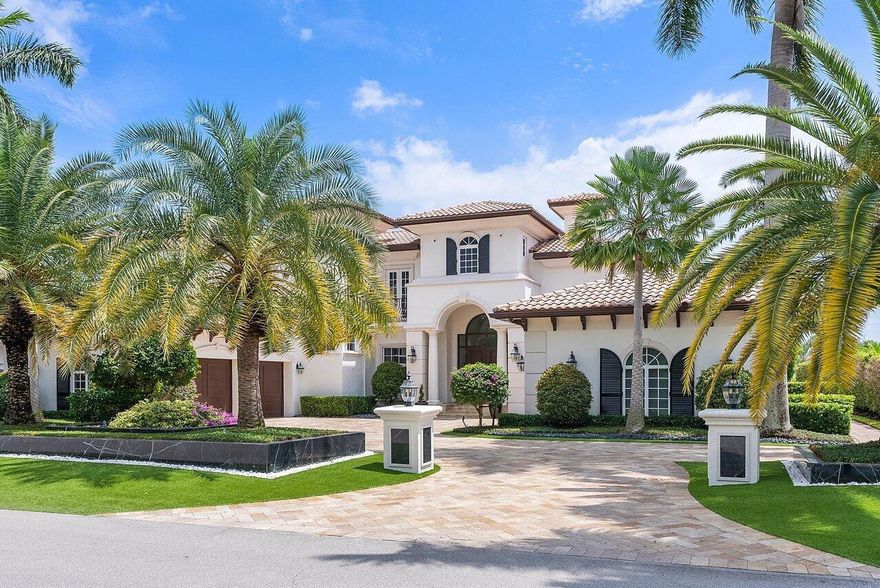 A timeless home in prestigious Royal Palm Yacht & Country Club. Fully refreshed interior with the perfect open & spacious layout, featuring 5 bedrooms all w/ensuite bathrooms, an office, loft, and a bonus room. The home is 5,800sf w/ incredible golf views & is located on the 6th fairway. Expansive driveway w/ 4-car garage. Open foyer w/ soaring ceilings leading to the living room w fireplace, dining room, office w custom built-ins, & spacious family room open to the chef's kitchen with new wolf ovens.The first-floor primary suite has pool & golf views, walk-in closets and an updated spa-like bathroom. Upstairs has new wood floors, 3 bedrooms, a loft and a bonus room that can be used as a gym or office.