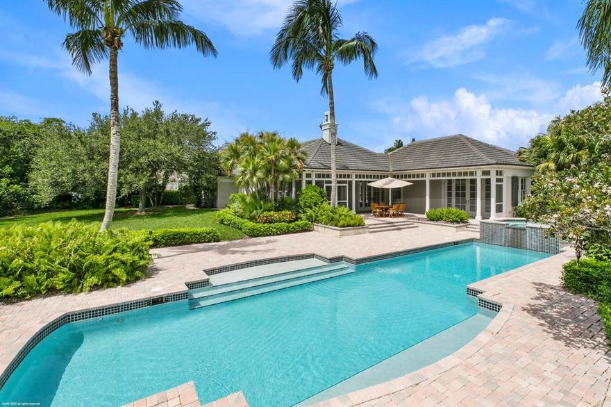 Charming, light-filled 3BR/3BA cottage with magnificent lake and golf course views. Expansive corner lot at end of cul-de-sac affords privacy and room to expand. Rare 48' LAP POOL. New roof -2015, new electrical box & water heater, freshly painted interior, new flooring & pool recently resurfaced. Short stroll to fitness/tennis ctr. Sizes are approx/subj to error.