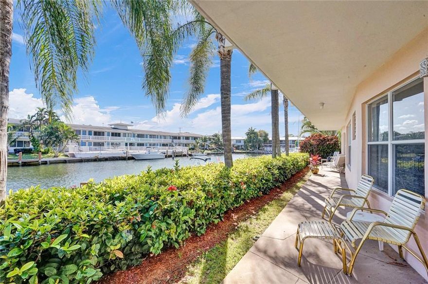 See video - https://youtu.be/3fUQkUZd41o  Boat dockage available at time of listings at $2.75 per foot per month. No fixed bridges waterfront, ocean access, off Intracoastal waterway. Fantastic location, just a few blocks to numerous restaurants and shopping and just over the bridge to beach access (about 1/2 of a mile).  This unit has some updates in the bathrooms and also a beautiful counter top in the kitchen. Large closet in master bedroom. Split bedroom plan, Terrazzo floors throughout the condo with direct water views from the living areas including the bedrooms. Small boutique 2 story building, common laundry room, No pets.