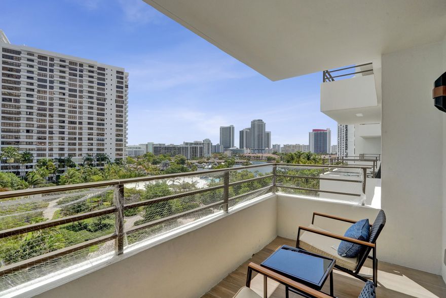 Welcome to 600 Three Islands Blvd #615, a renovated 2-bedroom, 2-bath condo offering modern finishes and Intracoastal water views from the balcony. The unit features a contemporary kitchen, clean modern flooring, custom blinds, built-out closets, and an open, light-filled layout ideal for relaxed coastal living. Enjoy resort-style amenities including a waterfront pool, fitness center and spa, valet, concierge, tennis courts, and marina access. Perfectly located near Hallandale Beach, Gulfstream Park, Aventura Mall, and major roadways, between Miami and Fort Lauderdale. The building has completed its 40-year certification, offering peace of mind and an ideal setting for full-time or vacation living.