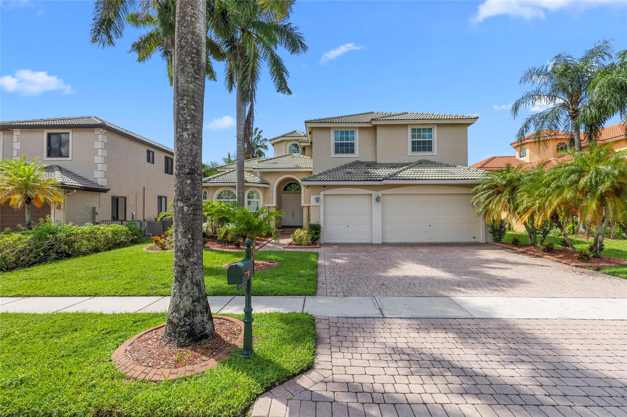 Gated,Amazing expansive Southern Lake views 6 bed/5bath situated on one of the prettiest lots of Sunset Lakes; Enjoy lake views from downstairs & the upstairs main bedrooms's private covered balcony;Impact windows&doors installed 2020;3car garage;2024 AC;new;2018 commercial size water heater;2 full bed/baths downstairs;Laundry room,wash basin,cabinets,upscale washer&dryer;Large kitchen, granite, wood cabinets, stainless, w/ walk-in pantry;walk in closets;remote control window shades;Resort-like amenities w/ LOW monthly fee of $278/mo;clubhouse has a large room(capacity 150),fitness center,aerobics studio,kid's club,billiards room,swimming pool w/5 lap lanes,child wading pool,lakeside shade pavilion,lakeside beach &pavilion,sand volleyball,tot lot,basketball court,8 lighted tennis courts;