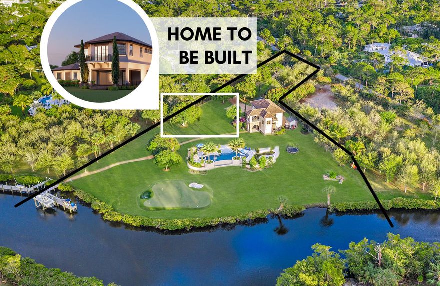 OPPORTUNITY AWAITS! If you have been searching for the PERFECT waterfront lot to build the home of your dreams, look no further! $3M AS-IS with approved building plans for main house or $5M total cost including building the main house. Available just in time for the 2021 summer season is this spectacular 2.43 acre cleared lot boasting 270 degrees of mesmerizing water views, a HUGE luxurious pool and spa, private dock + boat lift, and the most charming Tuscany-inspired guest house, PLUS it has already approved plans to build an incredible 6,000 square foot main house. 
Boasting 2,400 square feet of living space, 3 bedrooms, 2 full bathrooms, impact windows & doors, and stunning views of the pool and water, this gorgeous two-story CBS guest house is the perfect place to live while building your dream home. On the first level, you'll find two of three spacious bedrooms and a full bathroom, full size washer/dryer and a large, light + bright family room and wet bar for entertaining. The second level features stunning wood-look tile flooring and a gorgeous kitchen with solid wood espresso custom cabinetry, tile backsplash, stainless steel GE Cafe appliances, gas stove, and beautiful white Calcite stone countertops. With a built-in dining area, a huge family room & TWO balconies, there is plenty of space to entertain. Step outside on your main large balcony to find the perfect place to enjoy a cup of coffee or sip a glass of wine while catching a glimpse of a gorgeous South Florida sunrise or sunset over the serene waterfront setting. The expansive master bedroom boasts his and hers closets, a balcony, and an en suite with double vanities, a huge frameless shower with built-in steam room and impressive floor-to-ceiling tile. Guest house is equipped with upgraded electrical including a smart, Control 4 panel & surround sound system. 
--
Approved building plans for the Main House include a massive 6,000 square foot layout featuring 5 bedrooms plus a bonus room, huge loft, and separate wine room. [Buyer has the option to have their own home designed and built or they can hire the builder to use the existing approved plans] The main residence will be added onto the guest house -- the first level of the guest house will become a 4-car garage with the second level staying the same with the addition of an elevator to take you to the second level. A walkway and courtyard will lead you to the main residence which will sit in front of the spectacular, luxurious pool and spa. 
--
The backyard at 8209 SE Rivers Edge Street has the high-end luxury pool you've been dreaming of that will make you feel like every weekend is a stay at a five-star resort. A completely custom masterpiece, this Pebble Tec heated saltwater pool and spa has incredible stone features, a waterfall edge, beach entry and sun shelf areas, upscale landscaping with tropical palm trees, and custom lighting. Surrounding the pool is a gorgeous stone patio, and a real wood burning fireplace with a built-in stone bench. Not only does the pool area boast breathtaking views of the water, but it overlooks a 4500 sq. ft premium synthetic turf putting green complete with a 6-hole course. Follow the walkway to the end of the property to find the large, private dock with a 13,000 lb boat lift, perfect for living the ultimate South Florida boating lifestyle.  
--
Other added luxuries include a Viking electric gate upon entrance with gorgeous oak & mango trees lining the property. Don't miss this opportunity to build the home of your dreams while living in a gorgeous guest house on one of the most exquisite waterfront lots in Jupiter!
