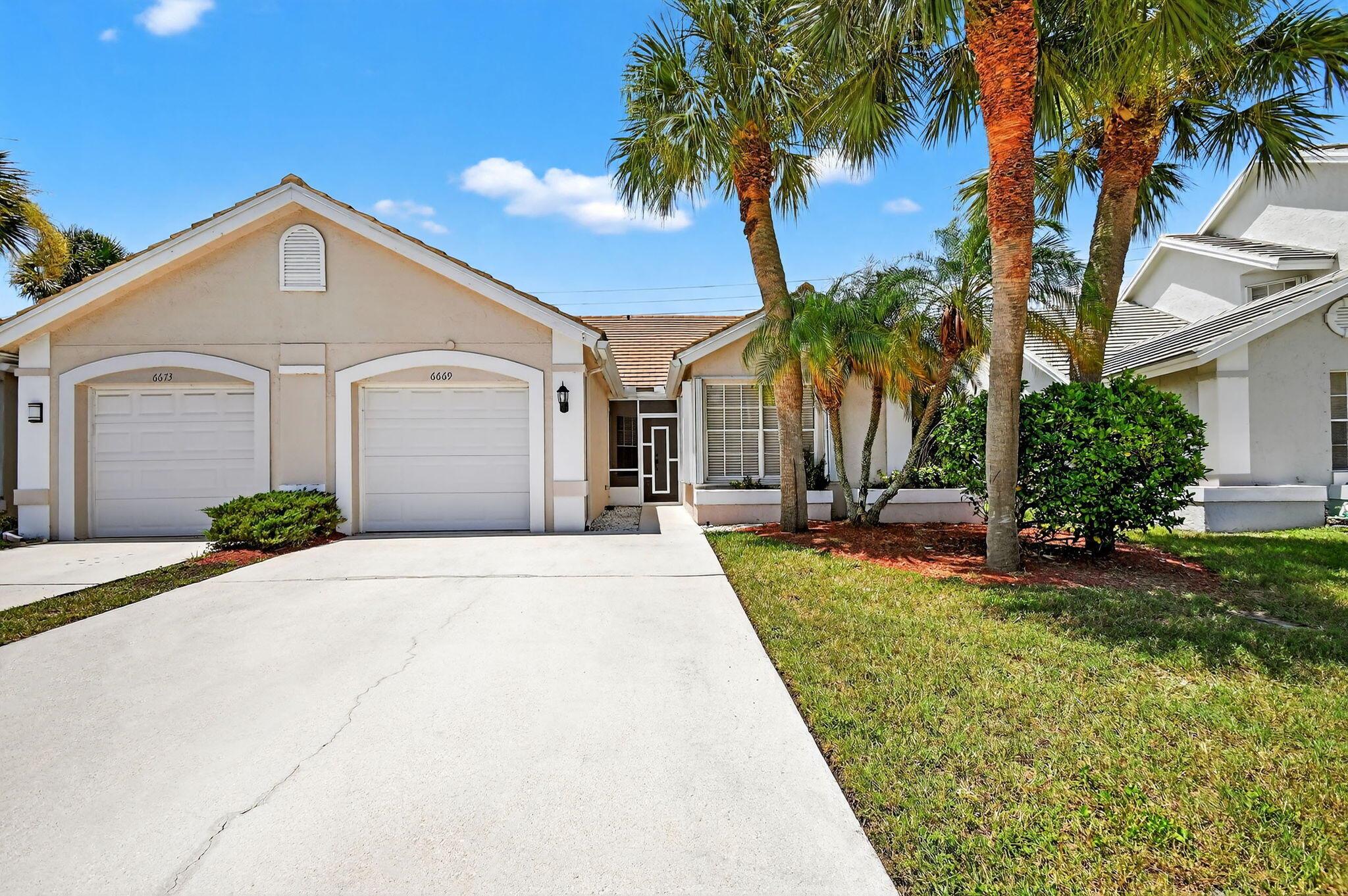 Situated in the sought-after Northtree community, this charming 2-bedroom, 2-bath villa with a 1-car garage boasts a prime location near shopping, dining, Park Vista High School, and the West Boynton Park and Recreation Center. Inside, enjoy modern stainless steel appliances, soaring volume ceilings, and a spacious walk-in closet. The enclosed, converted patio provides versatile extra living or storage space, while accordion ''easy-close'' shutters simplify storm preparation. With a roof replaced in 2013, you can relax worry-free for years to come. The association fee covers lawn care, cable, internet, and exterior painting, ensuring low-maintenance living. Community amenities include a pool, tennis courts, playground, and basketball court, offering endless recreation at your doorstep.