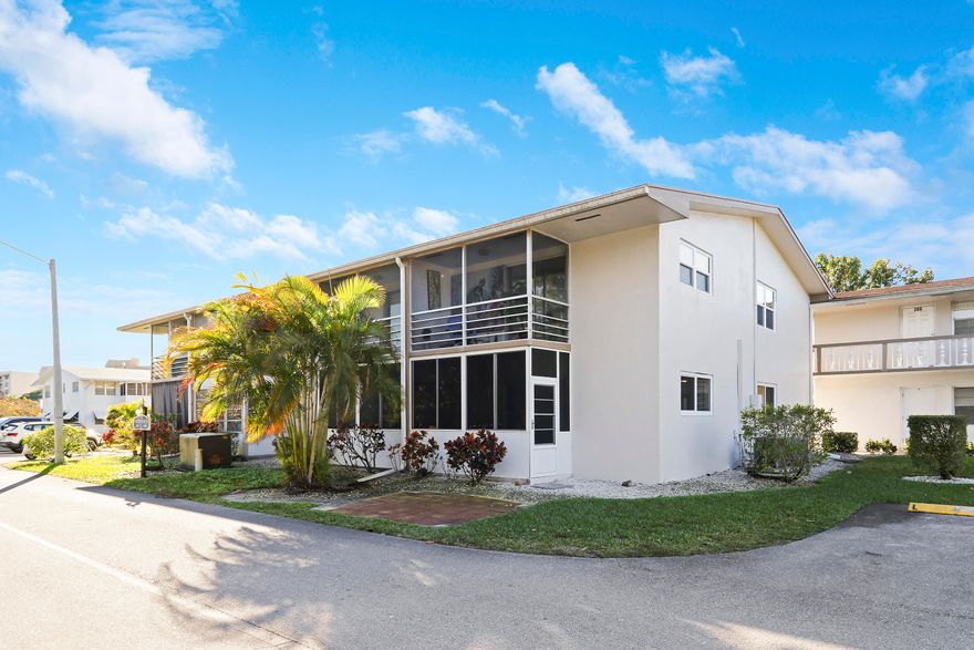 Rare to the market, a FULLY RENOVATED FIRST FLOOR - CORNER UNIT. Freshly painted, new flooring throughout, and central air and heat. This condo is truly move in ready! Also featuring brand new electrical panel and impact windows. With no rental restrictions, this unit can be rented right away! It is perfect as a primary residence, seasonal getaway, or income-producing property. Conveniently located off of Okeechobee Blvd. in an active 55+ community; near shopping, dining, and just a short drive to the beach. Make it yours today!