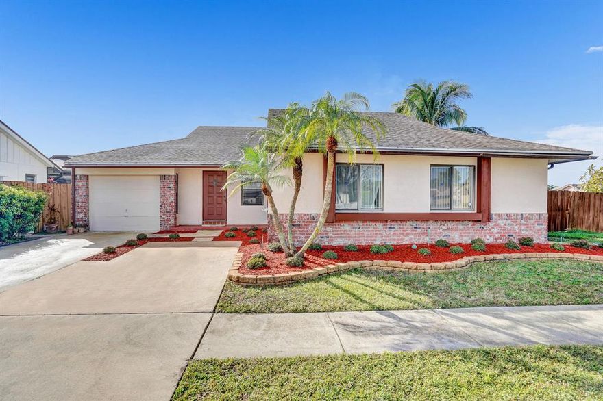 Don't miss your chance to become a resident of highly sought after Boca Raton. This single owner, well maintained 3/2 home is move in ready with neutral colors, vaulted ceilings, INSIDE LAUNDRY, cabana bath and tons of sliding doors that allow for lots of light and an open feel. The HUGE corner lot is fenced for privacy and has plenty of space for a pool with room to spare for kids and pets to play. AAA rated schools, unbelievably LOW HOA, trash pickup, and 24 hour roving security.  A stones throw from picnic areas, fishing dock, boat ramp, bike/running trails, softball/soccer fields, basketball/tennis courts, kids playground, shelter facility and the list goes on. Not to mention shopping and restaurants are just around the corner. Don't wait this one will go fast!