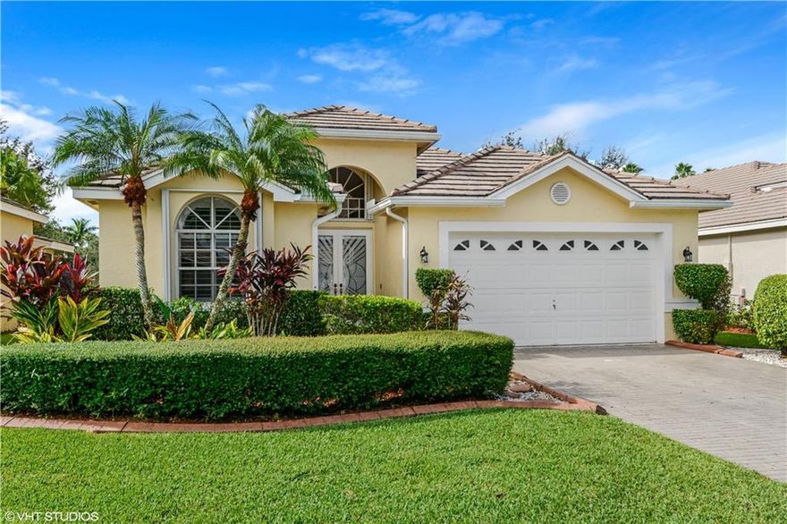 Wow! Perfect home that lives big! Volume, vaulted & cathedral ceilings. Custom remodeled all wood kitchen with tons of 42” cabinets, granite, tumbled marble, stainless steel appliances & more.  Remodeled master bathroom features crema marfil & designer fixtures.  All wood plantation shutters thru-out.  Accordion hurricane shutters.  Large covered & screened patio, large south facing backyard.  Hi end laminate in bedrooms. Ashbury model versatile 3rd bedroom with fixed glass French doors can be den/office.