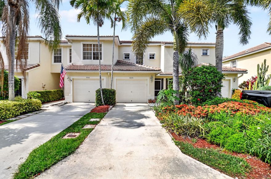 Welcome to Boynton Beach living at its finest! This beautifully maintained 2-bedroom, 2.5-bathroom townhome with a 1-car garage is located in one of the most sought-after gated communities in the area. Featuring a bright and open floor plan, the spacious kitchen overlooks the living area and offers a large center island, abundant cabinet space, and plenty of storage — perfect for entertaining and everyday living.  Upstairs, you'll find two generously sized bedrooms with soaring vaulted ceilings and an abundance of natural light throughout. The spacious primary suite features two walk-in closets, while the second bedroom also includes its own walk-in closet. A convenient upstairs washer and dryer adds to the home's functionality. Enjoy peaceful outdoor living from the screened-in private patio with no rear neighbors, offering extra privacy and tranquility. The backyard can also be fenced for additional comfort and flexibility. Major upgrades include a brand-new roof and AC, giving peace of mind for years to come.  Located within a secure gated community with 24/7 security and situated in an all A-rated school zone, residents enjoy resort-style amenities including two pools, clubhouse, tennis and pickleball courts, basketball court, fitness center, and children's playground. Conveniently located near shopping, dining, parks, and major highways, this home truly has it all!