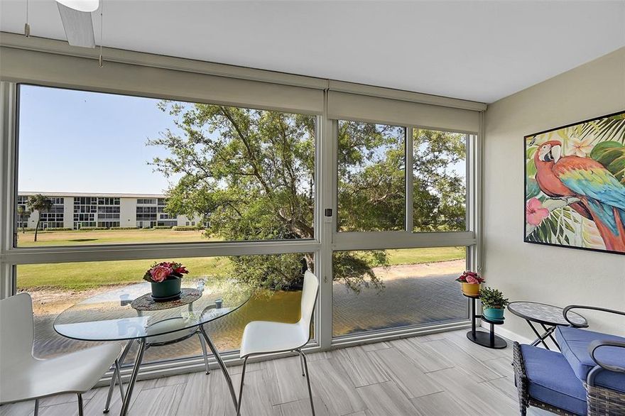 Step into this turn-key, fully furnished, and tastefully decorated 2-bedroom/2-bath condo offering panoramic golf and lake views in the heart of Wynmoor. Beautifully remodeled home features an open-concept kitchen with newer cabinets, stainless steel appliances, and sleek quartz countertops. Enjoy porcelain tile floors throughout, along with modern bathrooms designed with upgraded vanities and showers. Relax on your enclosed lanai with impact windows and custom blinds, the perfect spot to soak in serene views. Additional updates: A/C (2017), water heater (2019), electrical panel (2022). This 55+ community, residents enjoy resort-style amenities including a restaurant, golf, tennis and pickleball courts, clubhouse, theater, etc. Move-in ready. Just bring a suitcase