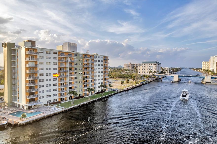 Updated 1br/1bath condo on the Intracoastal with direct intracoastal and ocean views. Enjoy a fantastic location with ocean, restaurants, shopping, and services all just minutes away. Unit features granite counters, tile floors, impact windows, and an open kitchen. The building offers 24h security, a pool, gym, outdoor gas grills, and a laundry on every floor. Pet friendly and well-managed the building is with up-to-date inspections. The concrete restoration was done in 2020, and a new roof completed in 2022.Dock space for boats up to 43' is available for rent. Watch the holiday boat parade and Air & Sea Show from your own balcony. Don't miss out on this one!