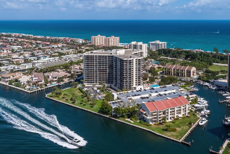 Experience elevated coastal living in this exceptional corner residence at Boca Highland Beach Club & Marina, offering sweeping panoramic water views and over 2,000 square feet of luxurious living space designed for the ultimate South Florida waterfront lifestyle. This beautifully appointed 3-bedroom, 2.5-bath home captures the beauty of its surroundings with floor-to-ceiling impact glass, abundant natural light, and an expansive wraparound terrace that creates a seamless indoor-outdoor living experience. Set within one of Highland Beach's most prestigious gated communities, residents enjoy an unmatched collection of resort-style amenities including a private beachfront club, full-service marina, 24-hour concierge, state-of-the-art fitness center, theater and card rooms, oceanside heated pool, attended clubhouse, outdoor kitchen and grilling areas, plus in-season valet service.  A rare opportunity to own a true coastal retreat where luxury, privacy, and breathtaking waterfront views come together in one of the area's most sought-after communities.
