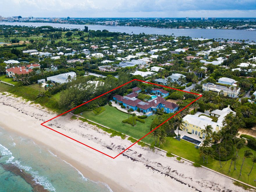 First time on the market in half a century 
Significant opportunity offering expansive wide water views with nearly 240 feet of direct oceanfront living.

Designed by Marion Sims Wyeth, in 1947 for Philip Danforth Armour III, this impressive home offers 12,062 total square feet and a long history amongst the Palm Beach elite. In 1971, the home was purchased by noted fashion designer and Preservationist Philip Hulitar and his wife Mary. Hulitar, a multi-faceted artist, his work extended from the high society fashion world in New York to painting, sculpture and restoring some of the great homes of Palm Beach. His influence can be seen in the beauty of the home today, making it a rare opportunity for the discerning buyer or investor.