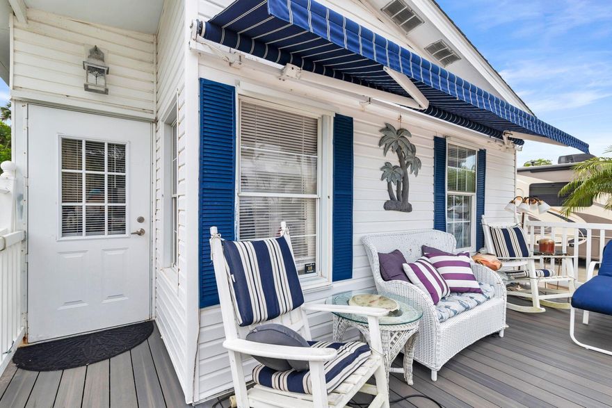 Welcome to Juno Ocean Walk RV Resort located steps from Juno beach and fishing pier. This lovely 1 bed/1bath unit has a south facing porch, an updated kitchen with lots of storage, expansive living spaces that are  light and bright and a private patio in the back, ready for entertaining. In unit washer/dryer, stainless appliances, and laminate flooring all add to the ambiance of beach living.Juno Ocean Walk RV Resort offers many amenities including a club house, heated pool, hot tub, billiards, pickle ball, exercise room, laundry facilities, dog walk, volleyball and many social activities offered seasonally. The lot can accommodate 2 cars. The community allows immediate rentals, no HOPA. Enjoy the ocean breezes, walk to the beach or partake of the amenities at this amazing resort